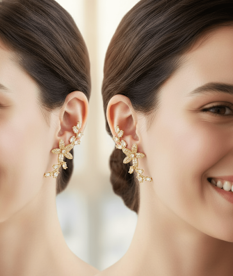 Floral Crystal Vine Earrings - Zambeel