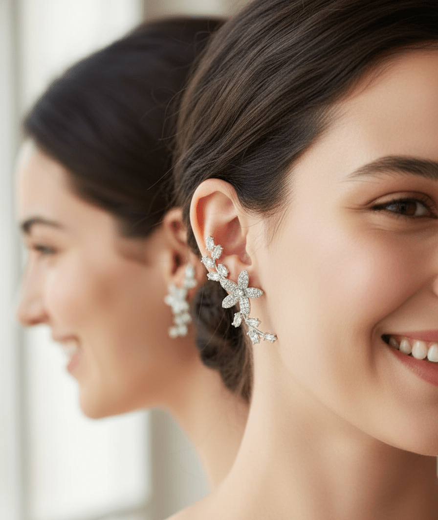 Floral Crystal Vine Earrings - Zambeel