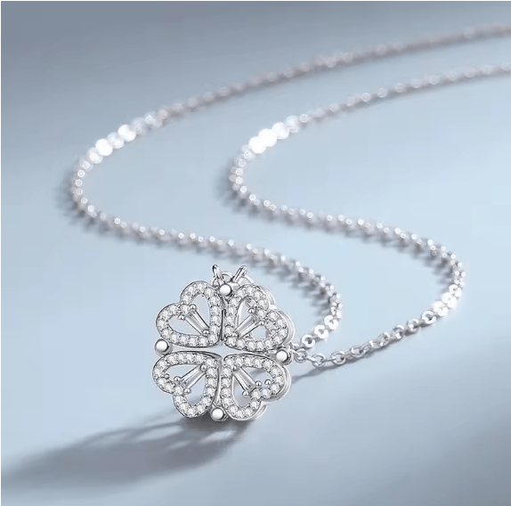 Flower Four Leaf Clower Hearts Necklace - Zambeel