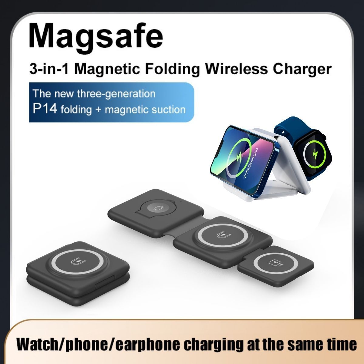 Folding Magnetic Suction Wireless Charger 3 - in - 1 - Zambeel