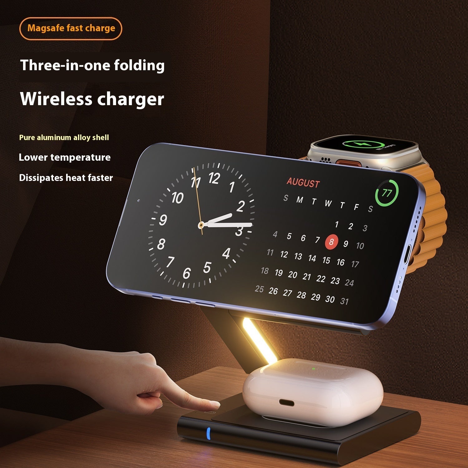Folding Mobile Phone Headset Watch Three - in - One Wireless Charger - Zambeel