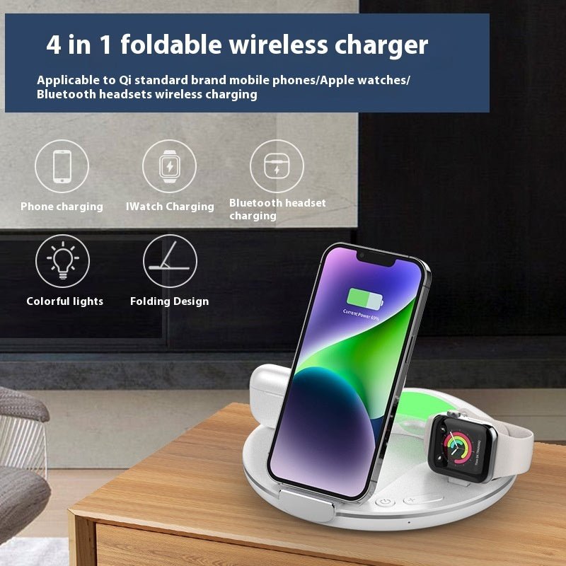 Folding Three - in - one Wireless Charger Vertical Desktop Phone Holder - Zambeel