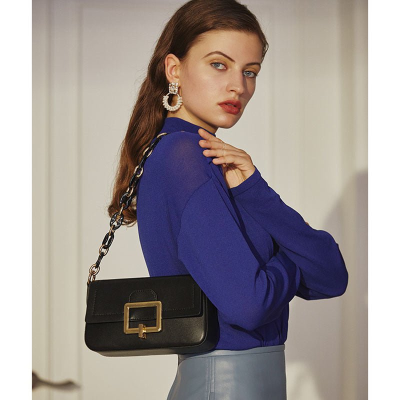 French Minority Textured Shoulder Cowhide Crossbody Bag - Zambeel