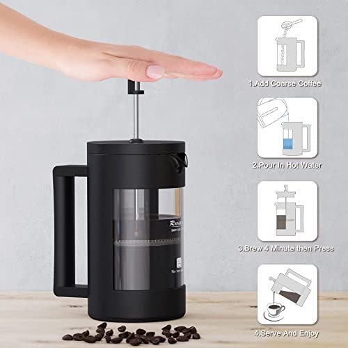 French Press Coffee Maker, Camping Plastic Glass French Coffee Press, Medium Size Tea And Frothed Milk Press,100 Percent BPA Free Prensa Francesa, Rust - Free And Dishwasher Safe,12 Oz & 21 Oz - Zambeel