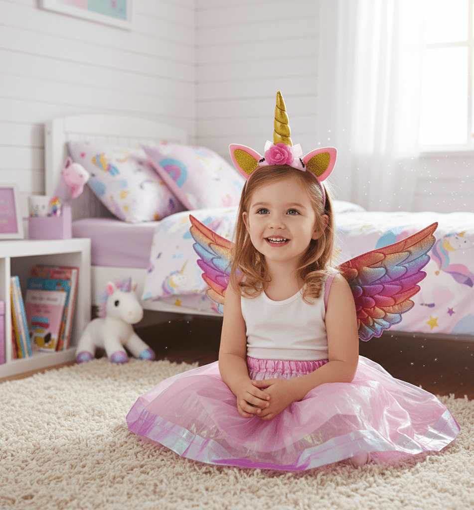 Girls Pink Unicorn Fairy Costume - Zambeel