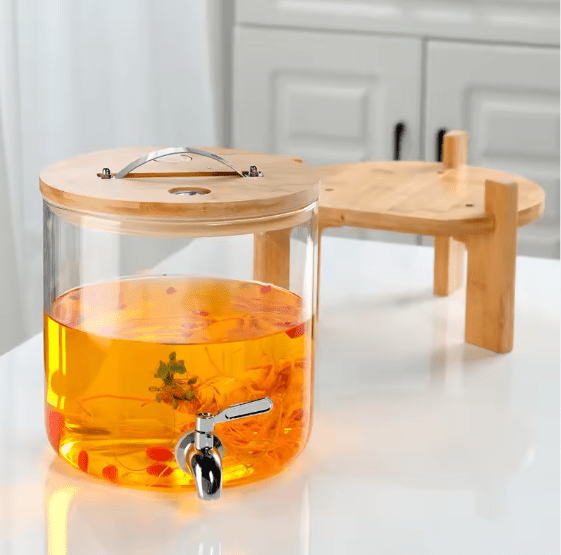 Glass Dispenser with Wooden Stand - Zambeel