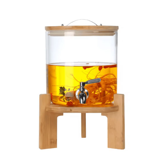 Glass Dispenser with Wooden Stand - Zambeel