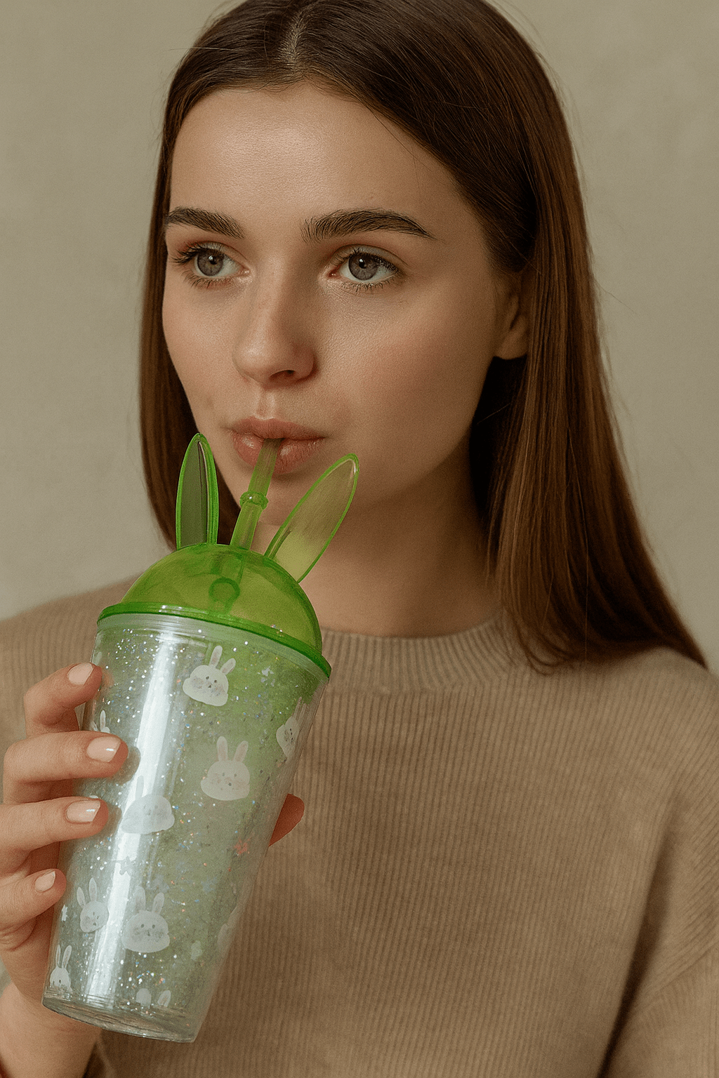 Glitter Bunny Cup with Straw - Zambeel