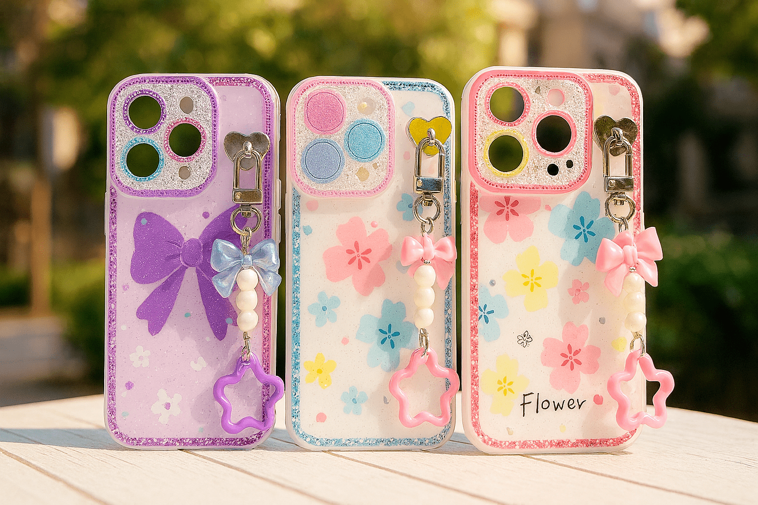 Glitter Floral Case with Charm - Zambeel