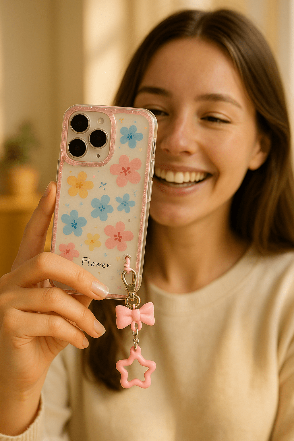Glitter Floral Case with Charm - Zambeel