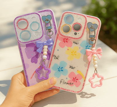 Glitter Floral Case with Charm - Zambeel