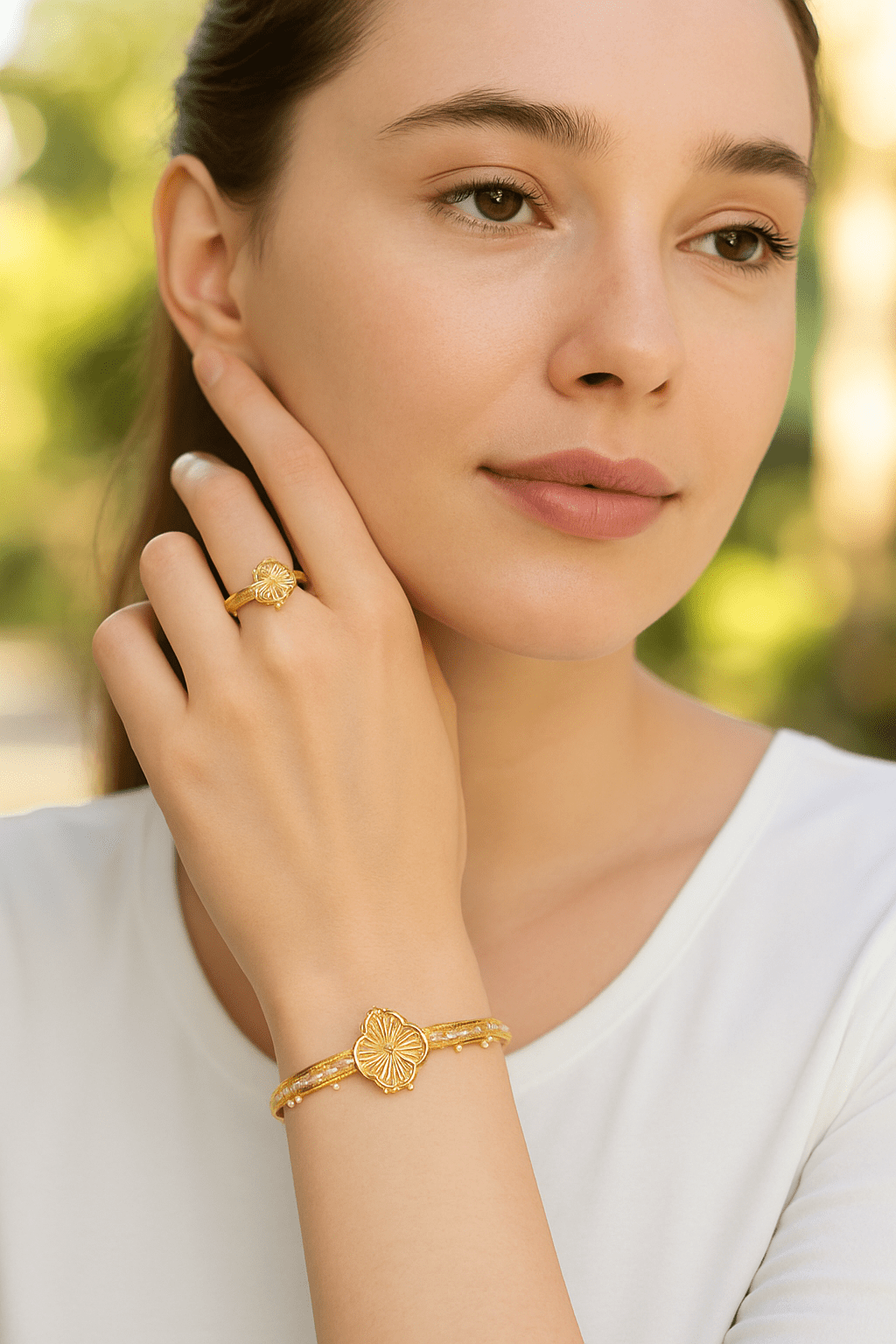 Gold - Plated Bracelet & Ring Set - Zambeel