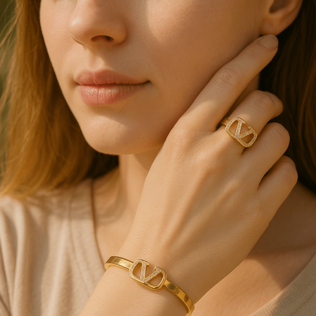 Gold - Plated Bracelet & Ring Set - Zambeel