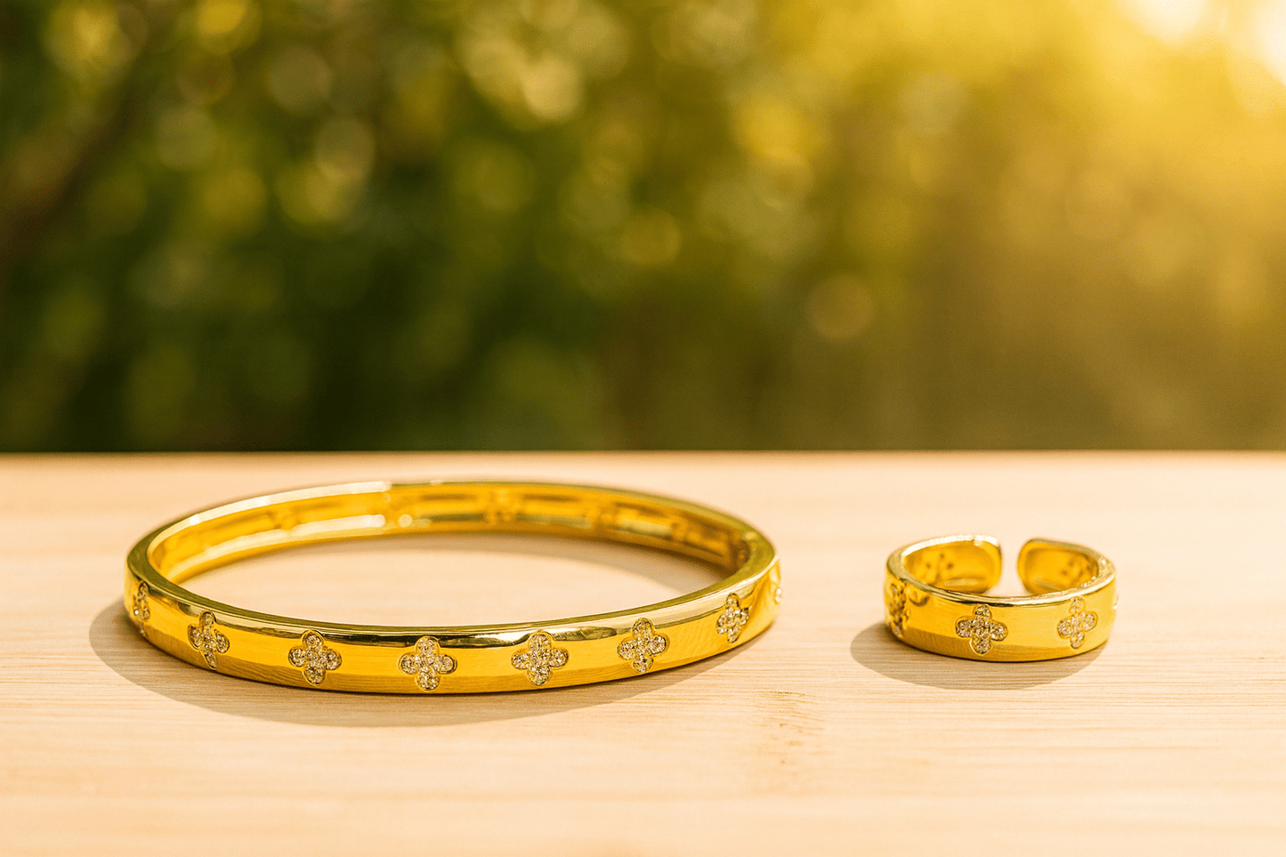 Gold - Plated Bracelet & Ring Set - Zambeel