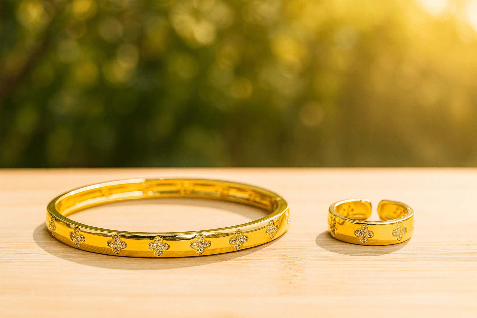 Gold - Plated Bracelet & Ring Set - Zambeel