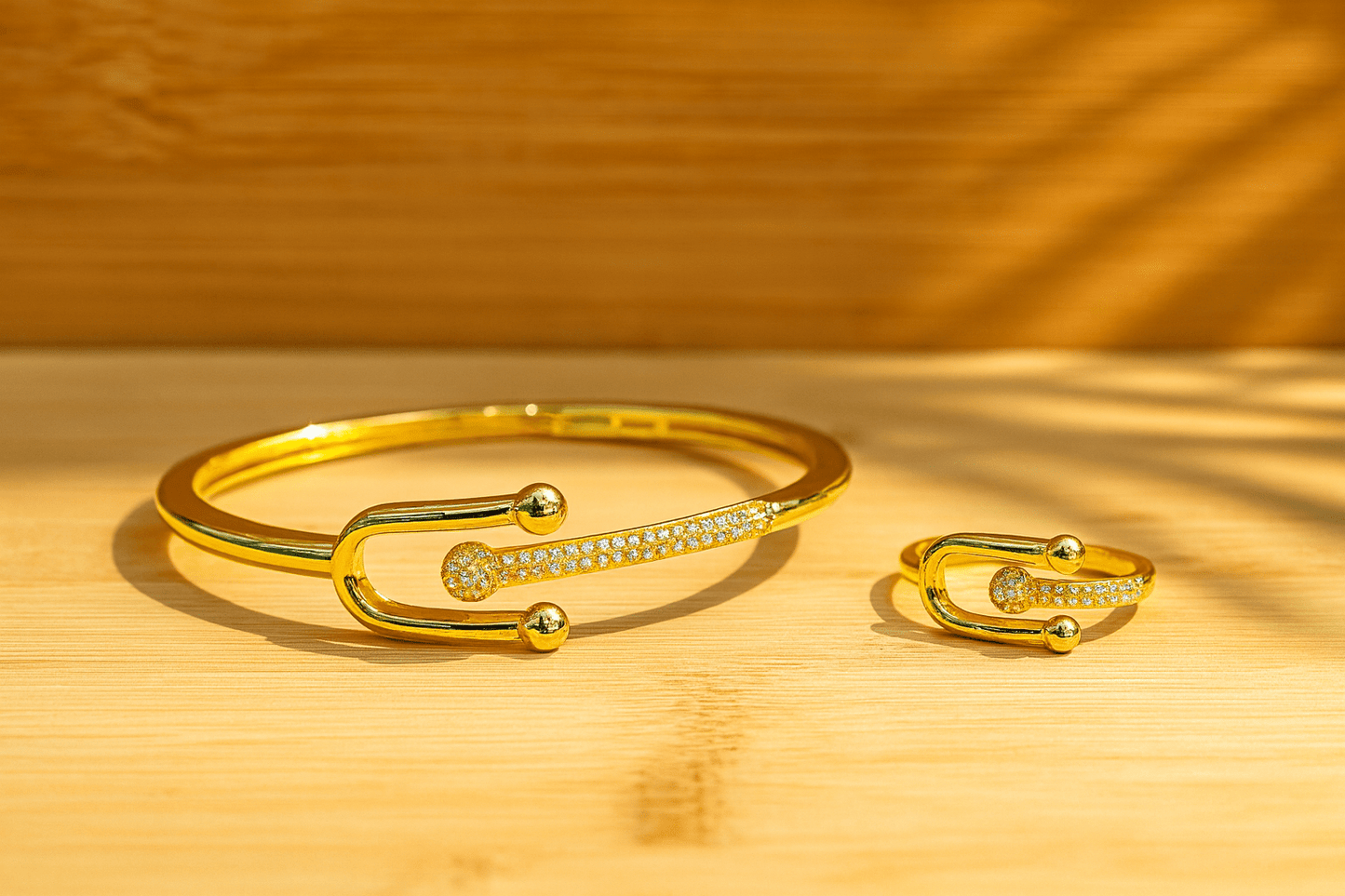 Gold - Plated Bracelet & Ring Set - Zambeel