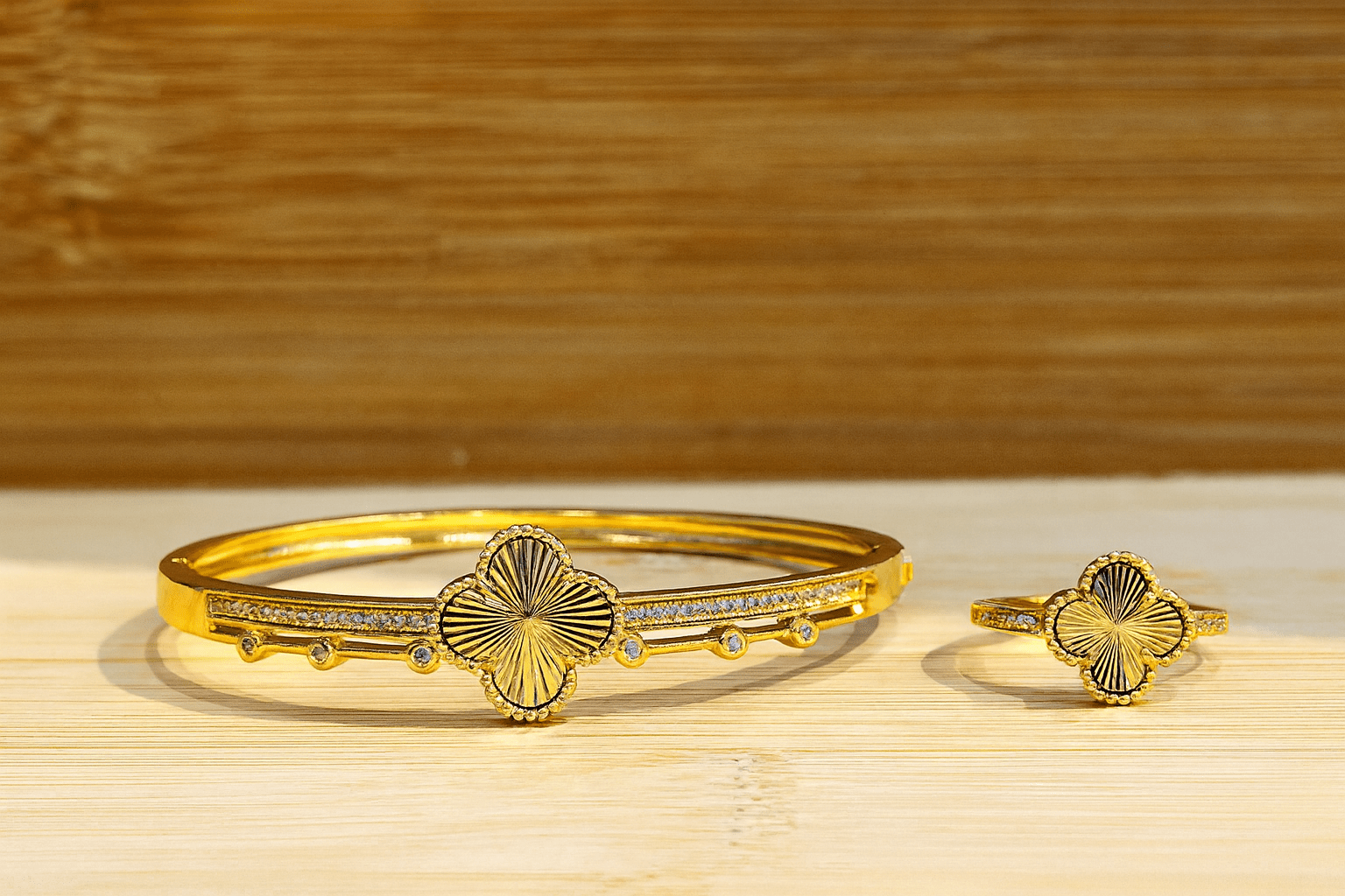 Gold - Plated Bracelet & Ring Set - Zambeel