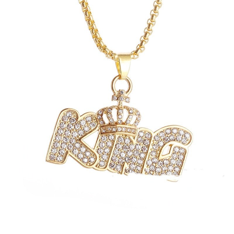 Gold Plated Crown KING Letter Hanging Necklace - Zambeel