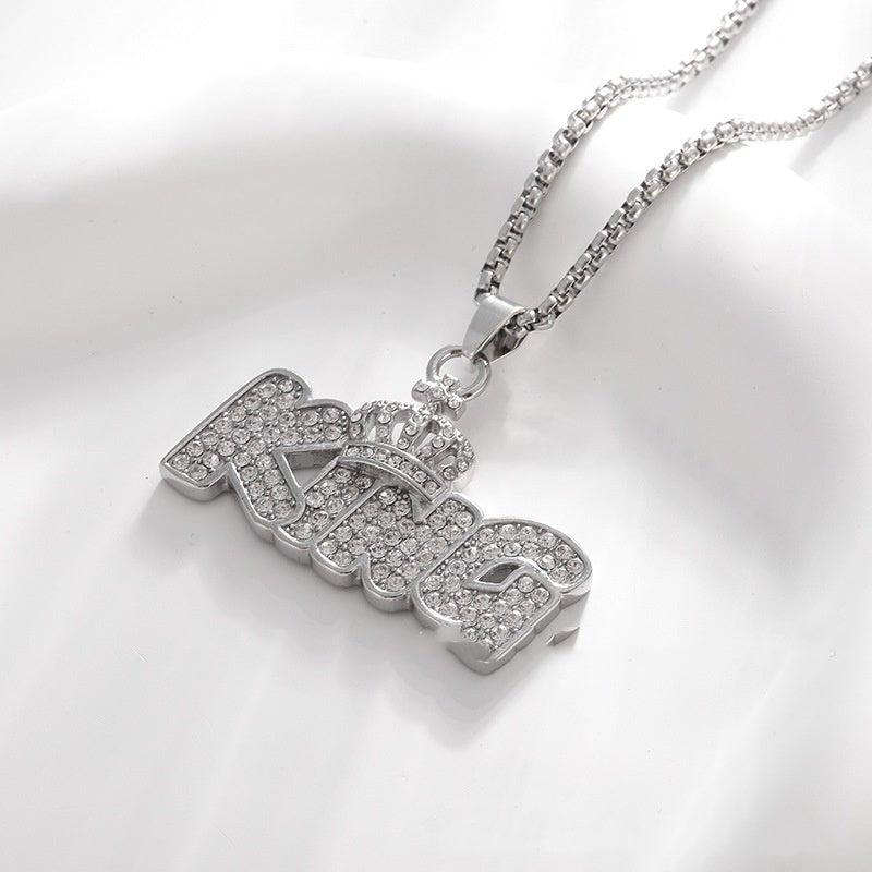 Gold Plated Crown KING Letter Hanging Necklace - Zambeel