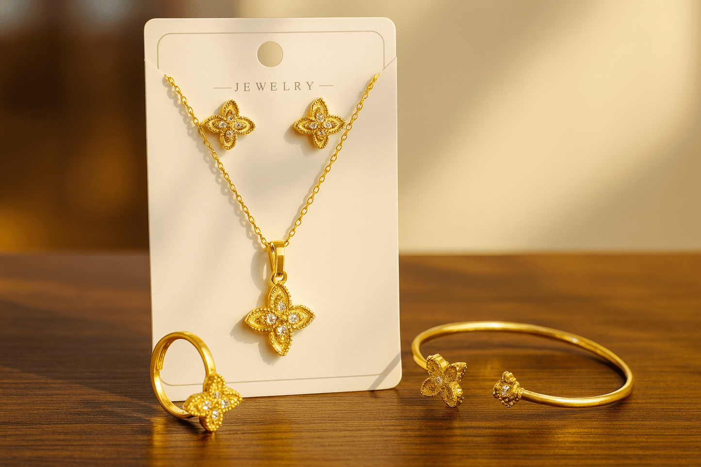 Gold Plated Four - Leaf Clover Jewelry Set - Zambeel