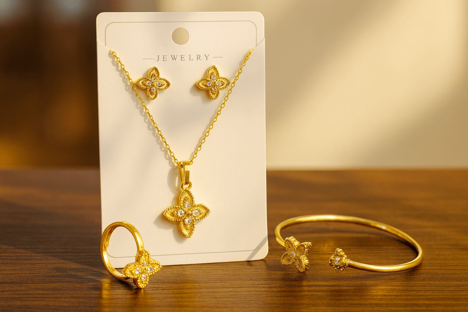 Gold Plated Four - Leaf Clover Jewelry Set - Zambeel