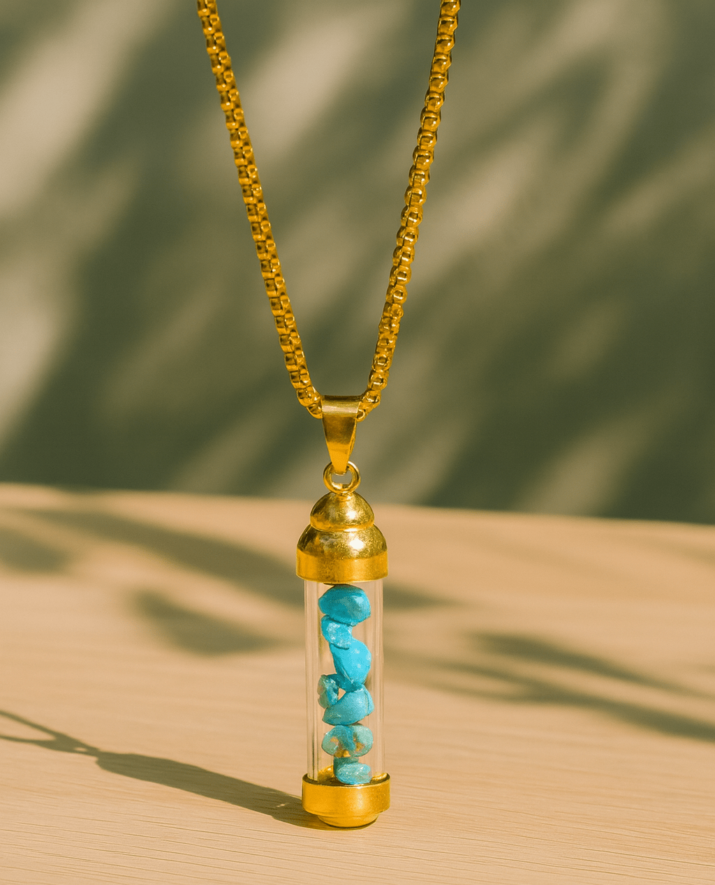 Gold - Tone Cylinder Stone Pendant Necklace - Zambeel