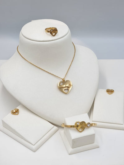 Golden Heart Lock Jewelry Set - Zambeel