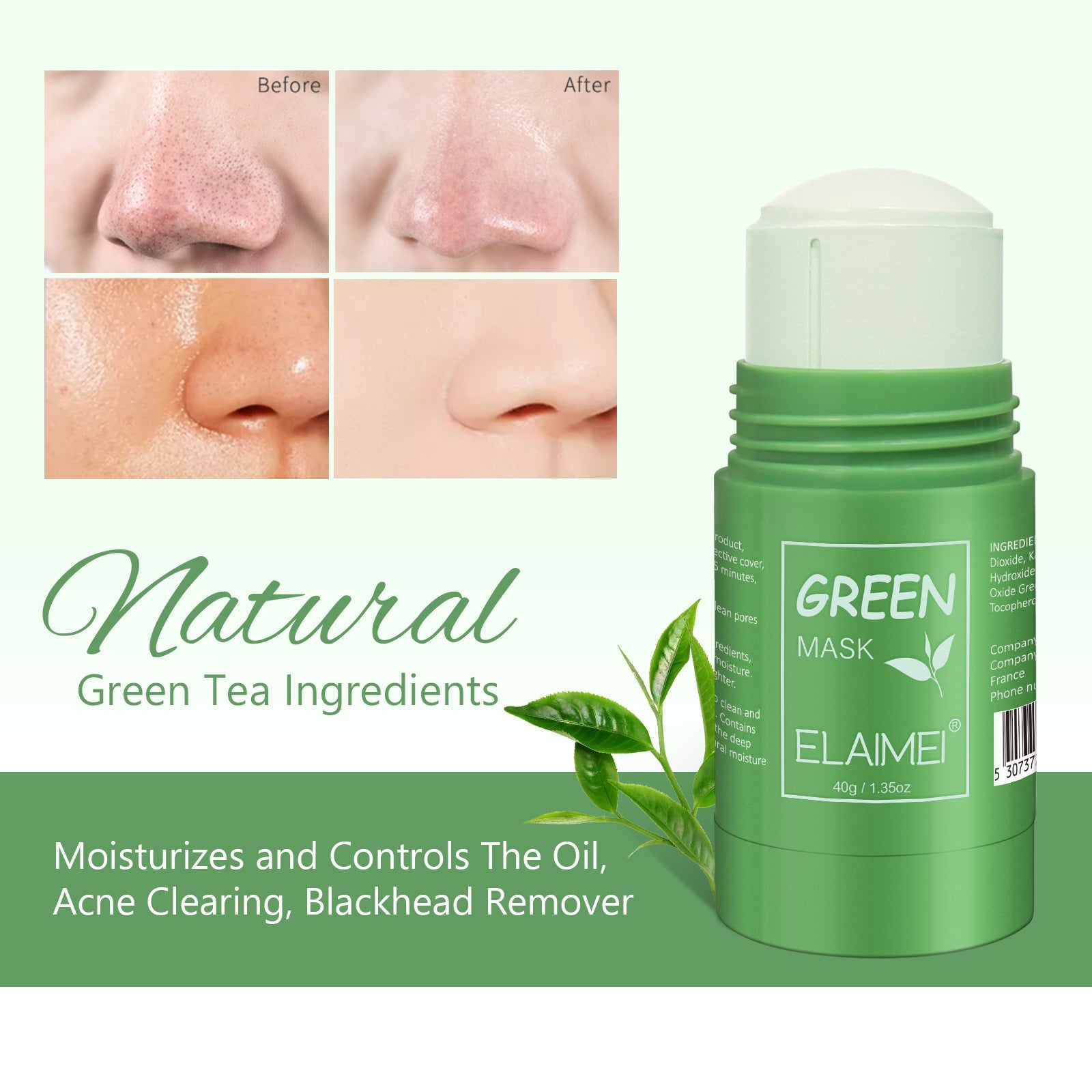 Green Tea Cleansing Blackhead Oil Control Acne Smear Mask - Zambeel