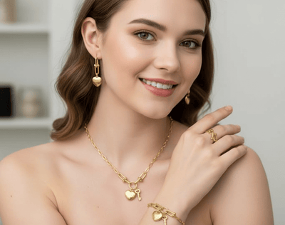 Heart Lock & Key Gold Jewelry Set - Zambeel
