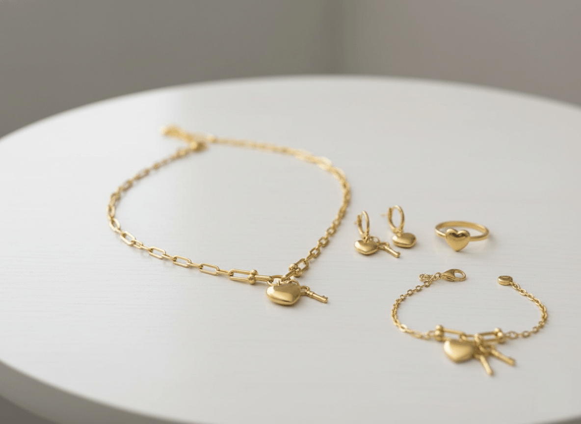 Heart Lock & Key Gold Jewelry Set - Zambeel