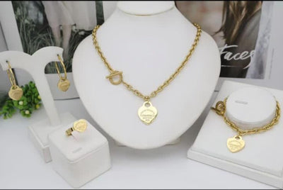 Heart Tag Chain Jewelry Set - Zambeel