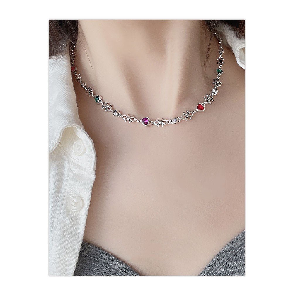 Heavy Industry Colored Loving Heart Zircon Hip Hop Necklace - Zambeel