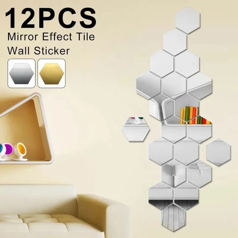 Hexagon Mirror Effect Wall Stickers - Zambeel