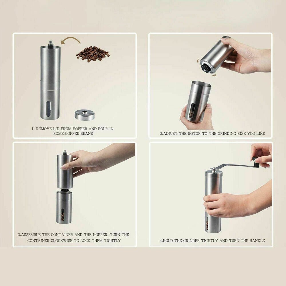 Home Portable Manual Coffee Grinder Stainless Steel with Ceramic Burr Bean Mill - Zambeel