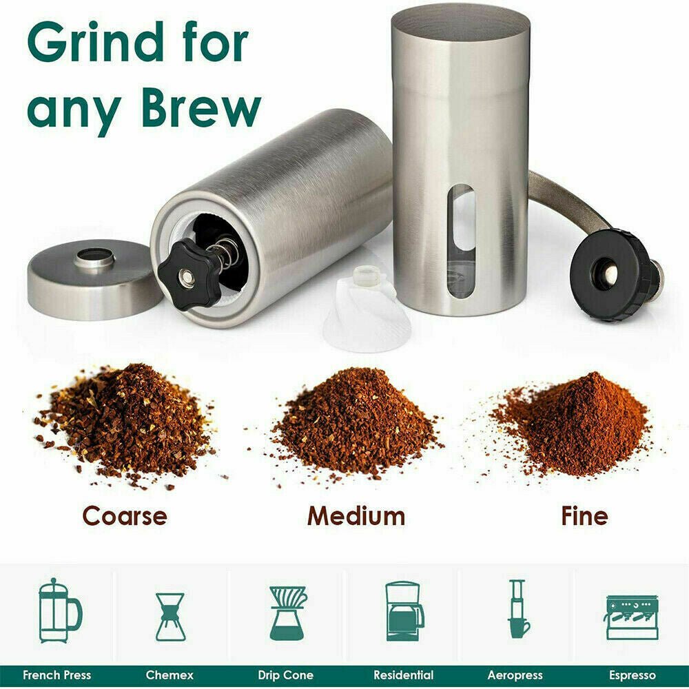 Home Portable Manual Coffee Grinder Stainless Steel with Ceramic Burr Bean Mill - Zambeel