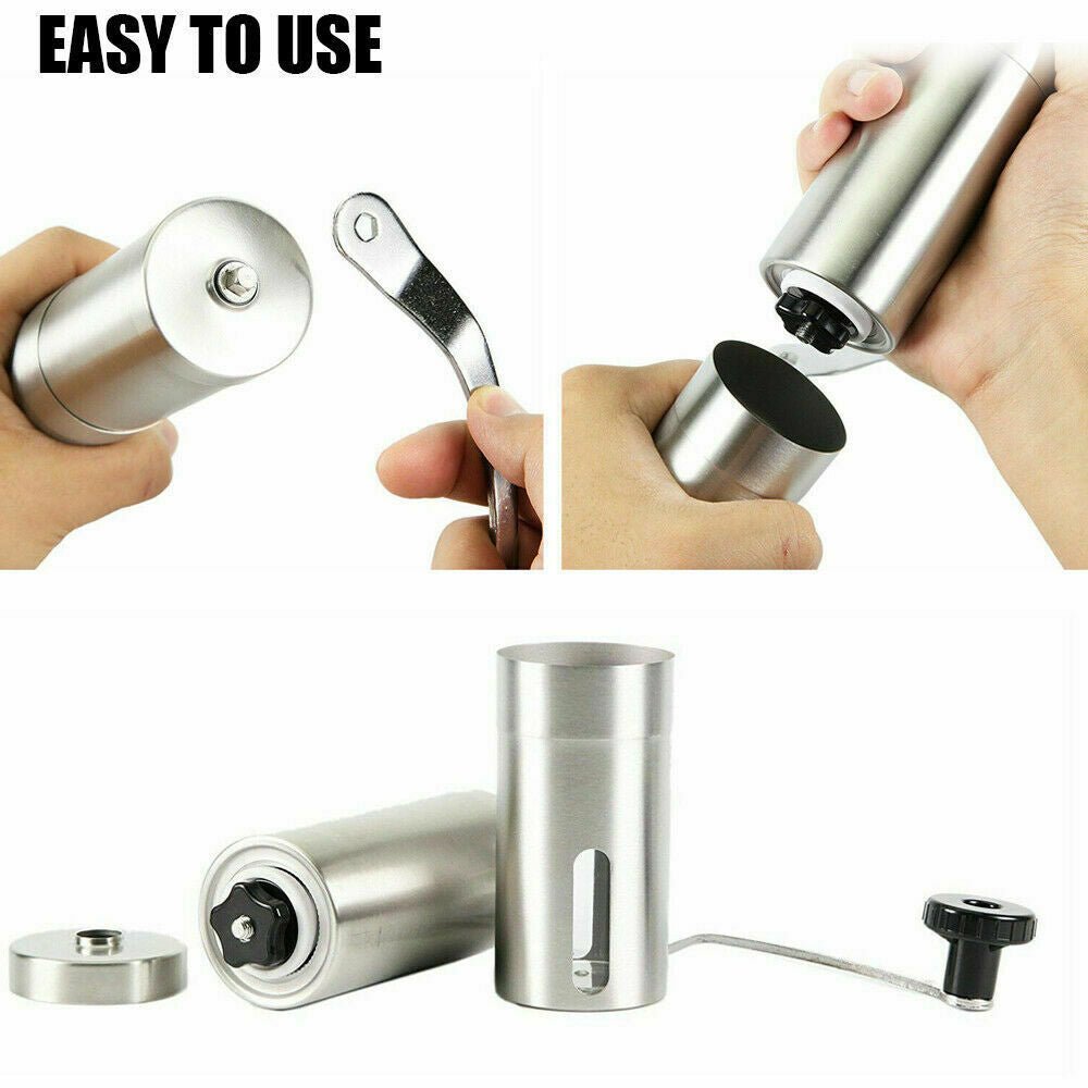 Home Portable Manual Coffee Grinder Stainless Steel with Ceramic Burr Bean Mill - Zambeel