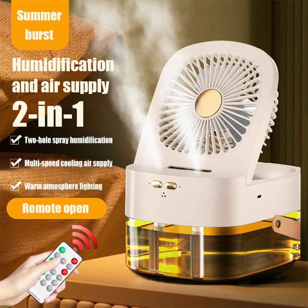 Humidifying Spray Fan Desktop Remote Control Timing Mini Air Cooler Big Wind Mute USB Charging Fan - Zambeel