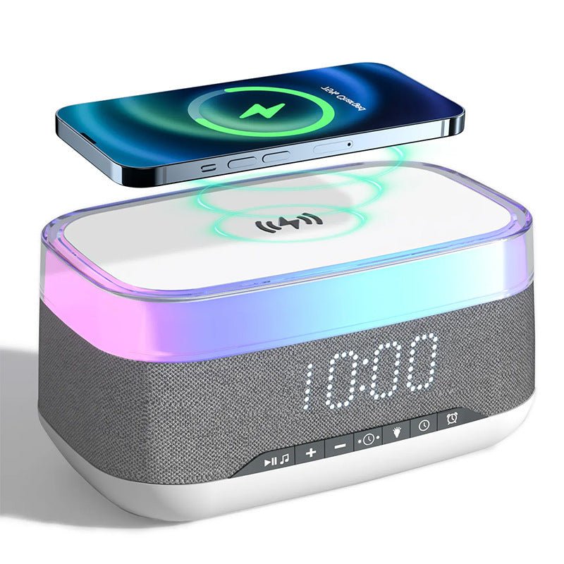 Intelligent Multifunctional Alarm Clock Bluetooth Speaker Wireless Charger Fast Charge Clock Atmosphere Night Light Home Decor - Zambeel