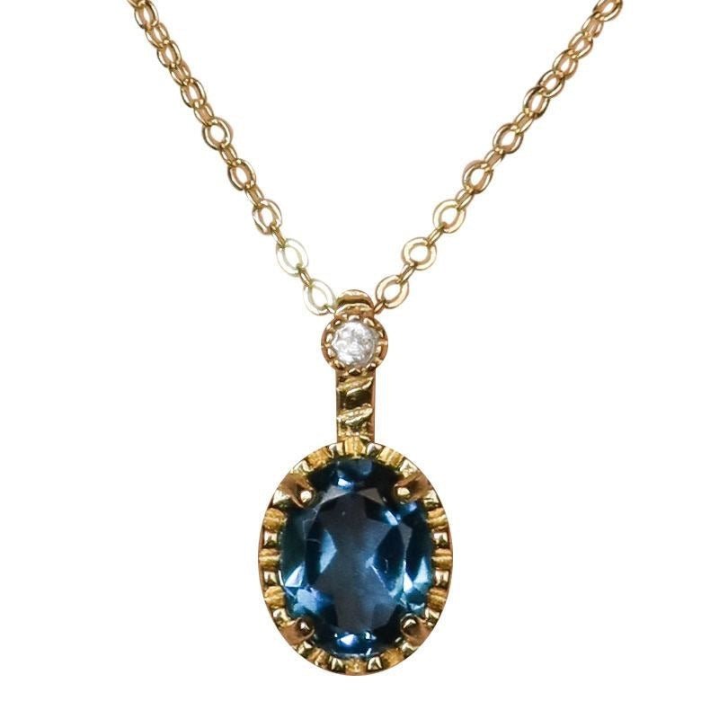 Japanese Blue Topaz Inlaid Pendant Necklace Plated 925 - Zambeel