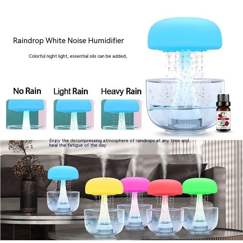 Jellyfish Raindrop Humidifier Ultrasonic Atomization Seven - color Ambience Light Cloud Rain Aroma Diffuser Home Decor - Zambeel