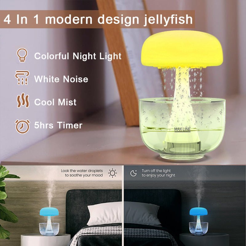 Jellyfish Raindrop Humidifier Ultrasonic Atomization Seven - color Ambience Light Cloud Rain Aroma Diffuser Home Decor - Zambeel