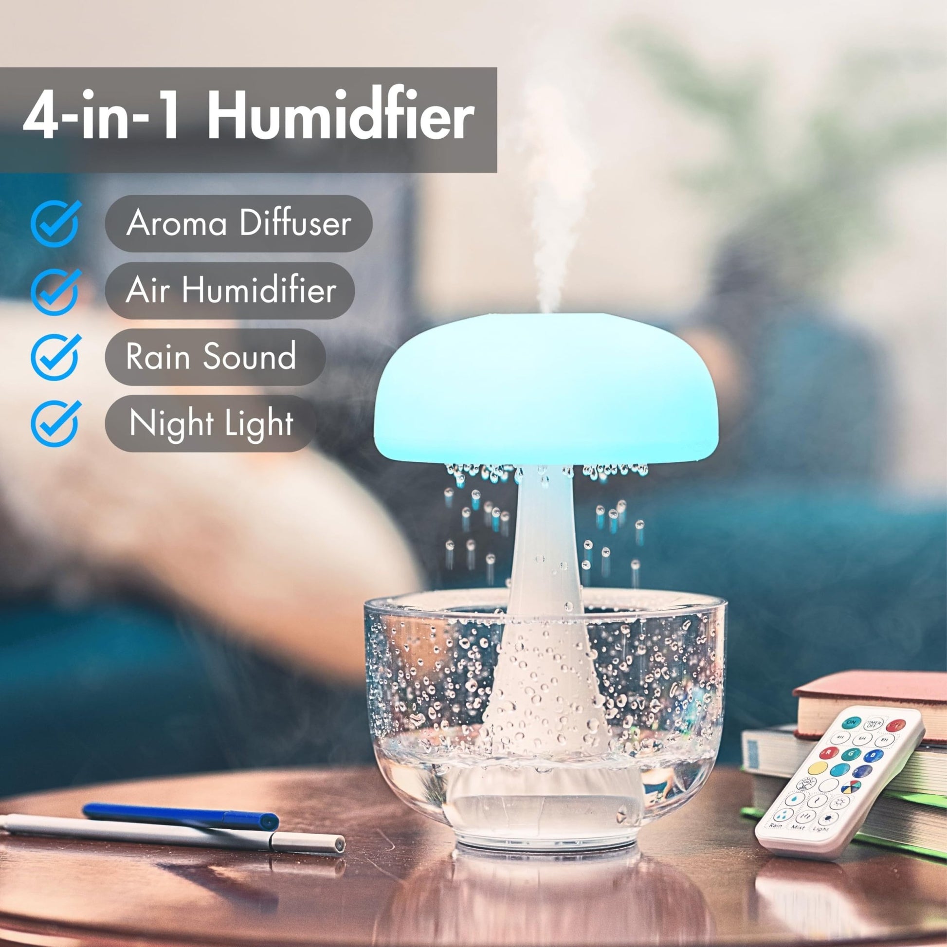 Jellyfish Raindrop Humidifier Ultrasonic Atomization Seven - color Ambience Light Cloud Rain Aroma Diffuser Home Decor - Zambeel