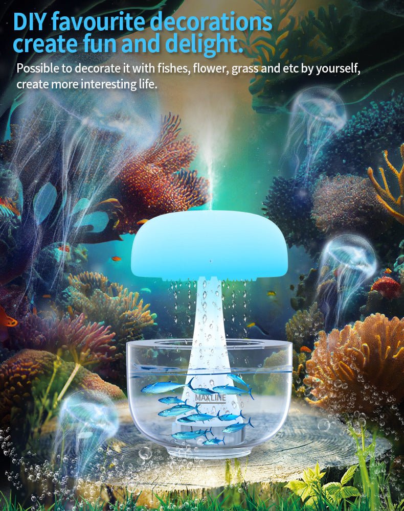 Jellyfish Raindrop Humidifier Ultrasonic Atomization Seven - color Ambience Light Cloud Rain Aroma Diffuser Home Decor - Zambeel