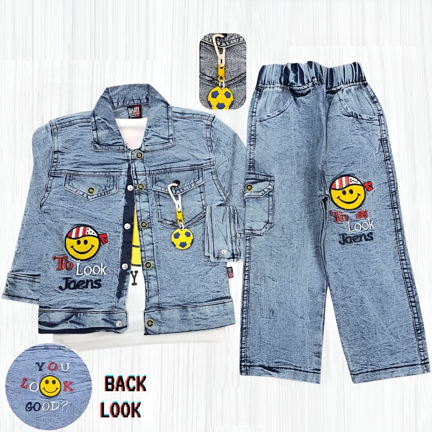 Kids Cartoon Patch Denim Jacket & Pant Set - Zambeel