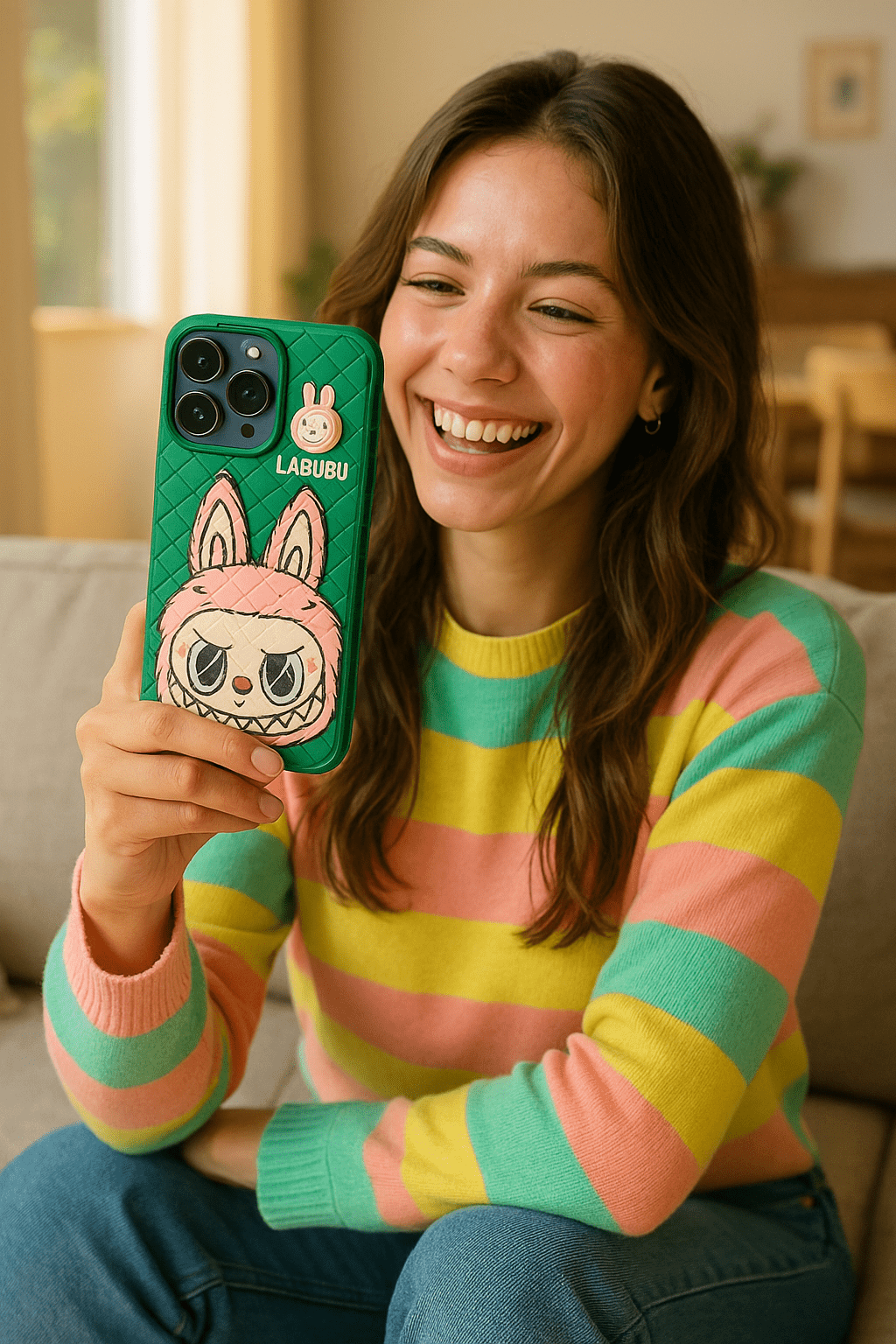 Labubu - 3D Bunny Woven‑Texture Protective iPhone Case - Zambeel