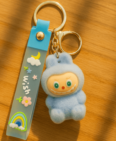 Labubu - Wish & Fuzz Rainbow Wrist‑Strap Keychain - Zambeel