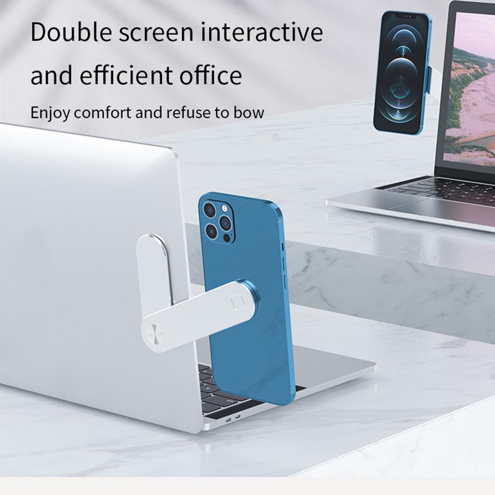 Laptop Phone Holder, Adjustable Laptop Side Mount Clip, Magnetic Laptop Monitor Mount, Computer Laptop Cellphone Stand Foldable Aluminum Expansion Bracket Tablet Clip For Dual Screen - Zambeel