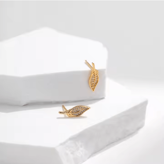 Leaf Shape Inlaid Earrings - Zambeel