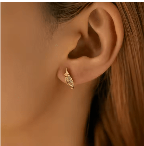 Leaf Shape Inlaid Earrings - Zambeel