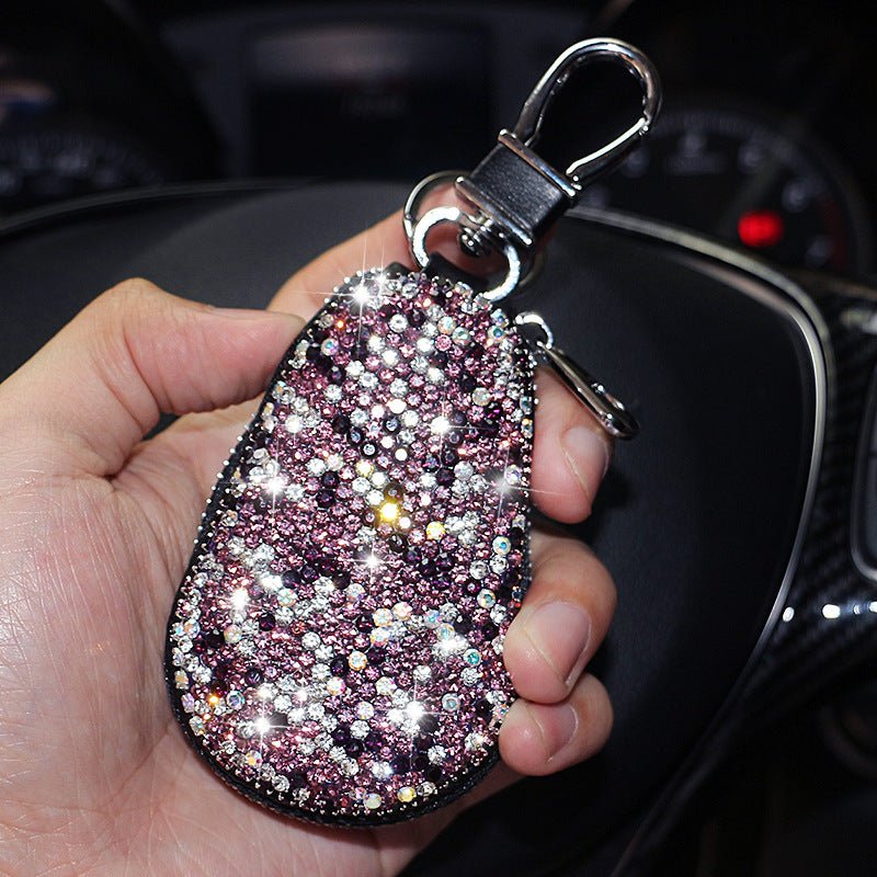 Leather Gourd Rhinestone Female Car Key Cover - Zambeel